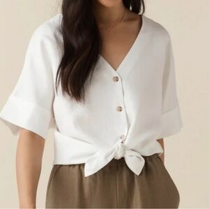 EUC VETTA White Button Down Linen Shirt in Ivory size XS